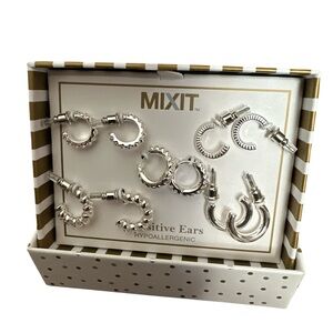 Mixit Silver Textured Hoop Earring Set